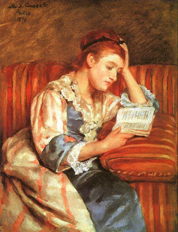 Mary Cassatt Mrs Duffee Seated on a Striped Sofa, Reading oil painting image